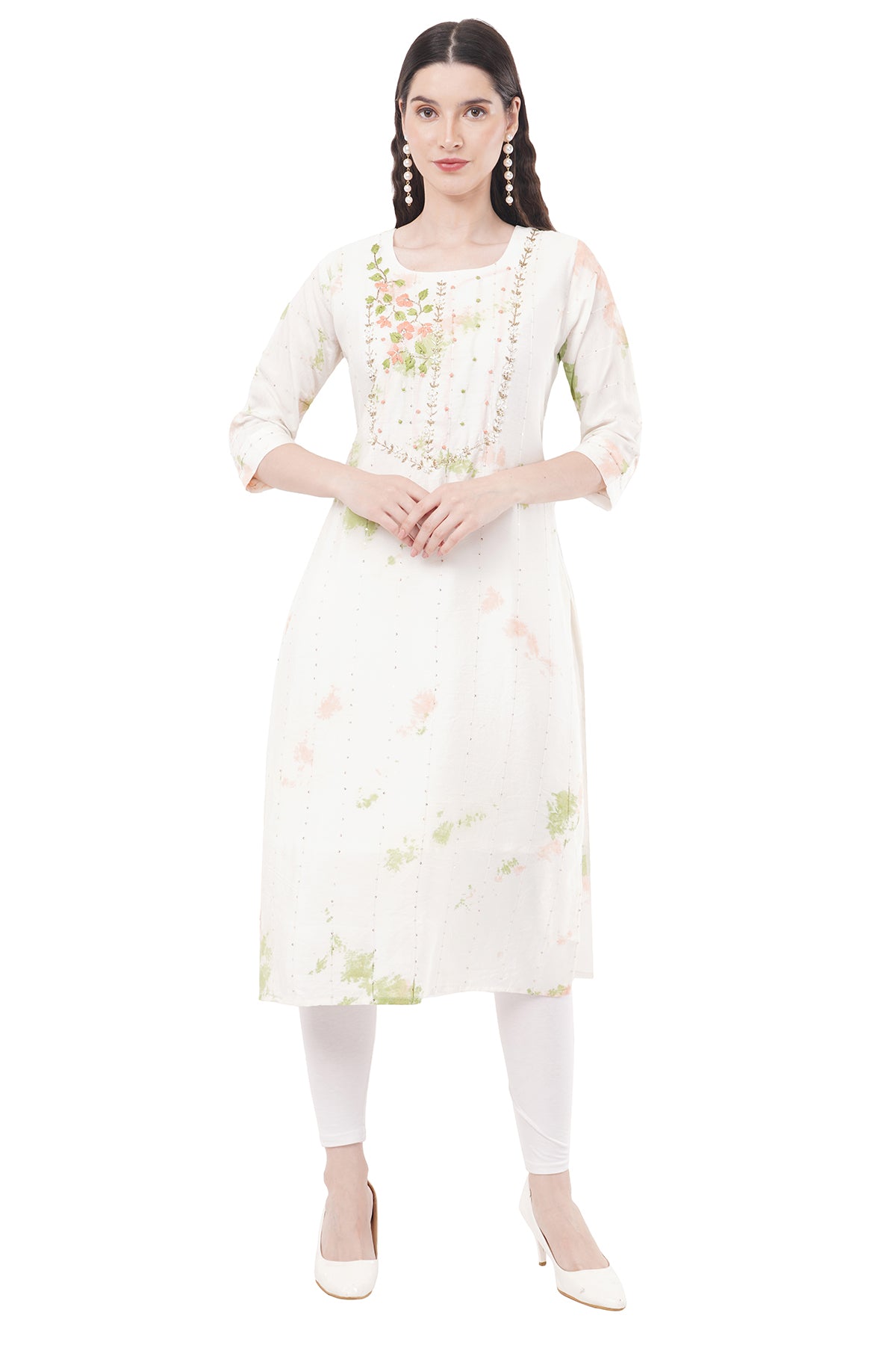 Elegant & Beautiful White & Green Tie-Dye Women's Kurta