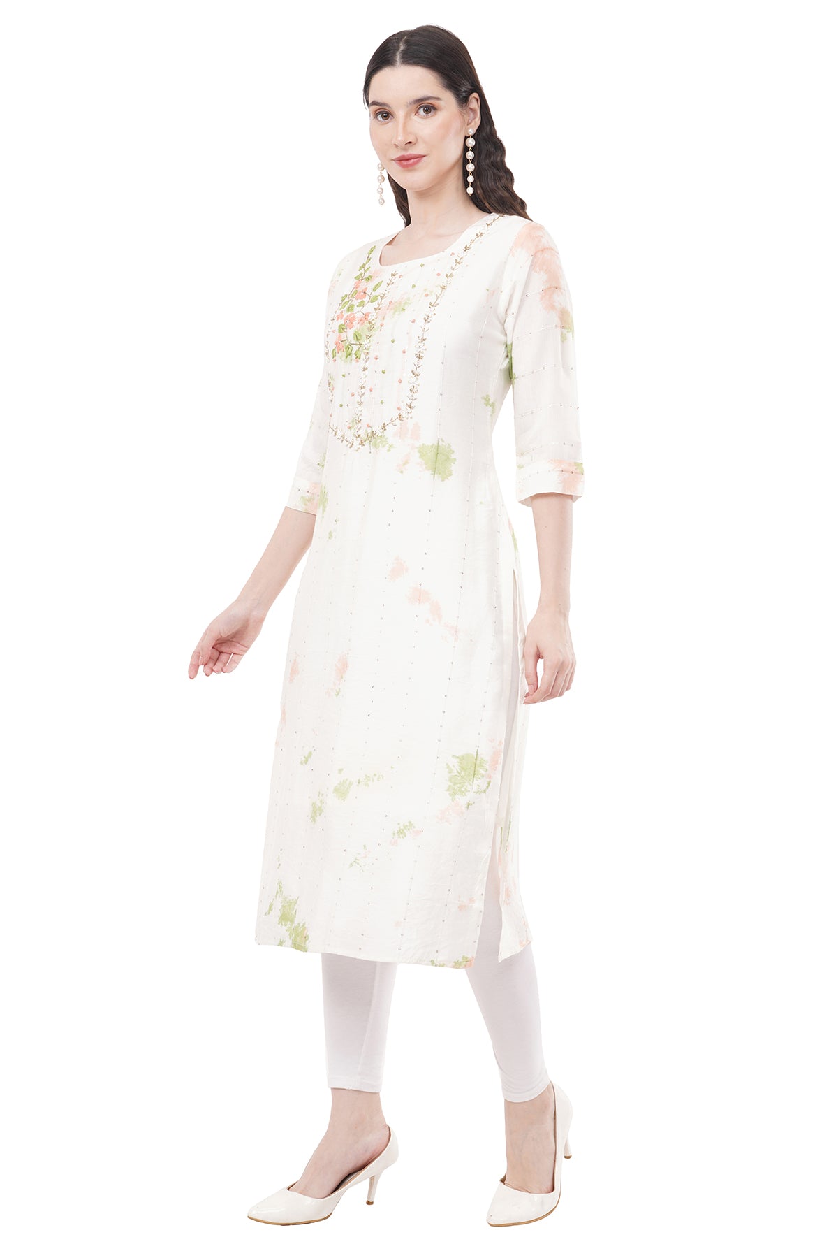 Elegant & Beautiful White & Green Tie-Dye Women's Kurta
