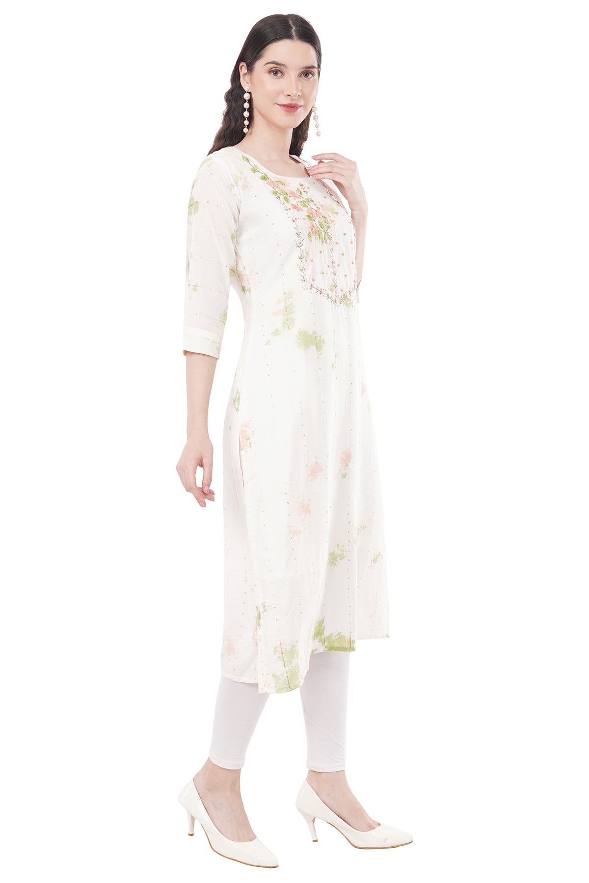 Elegant & Beautiful White & Green Tie-Dye Women's Kurta