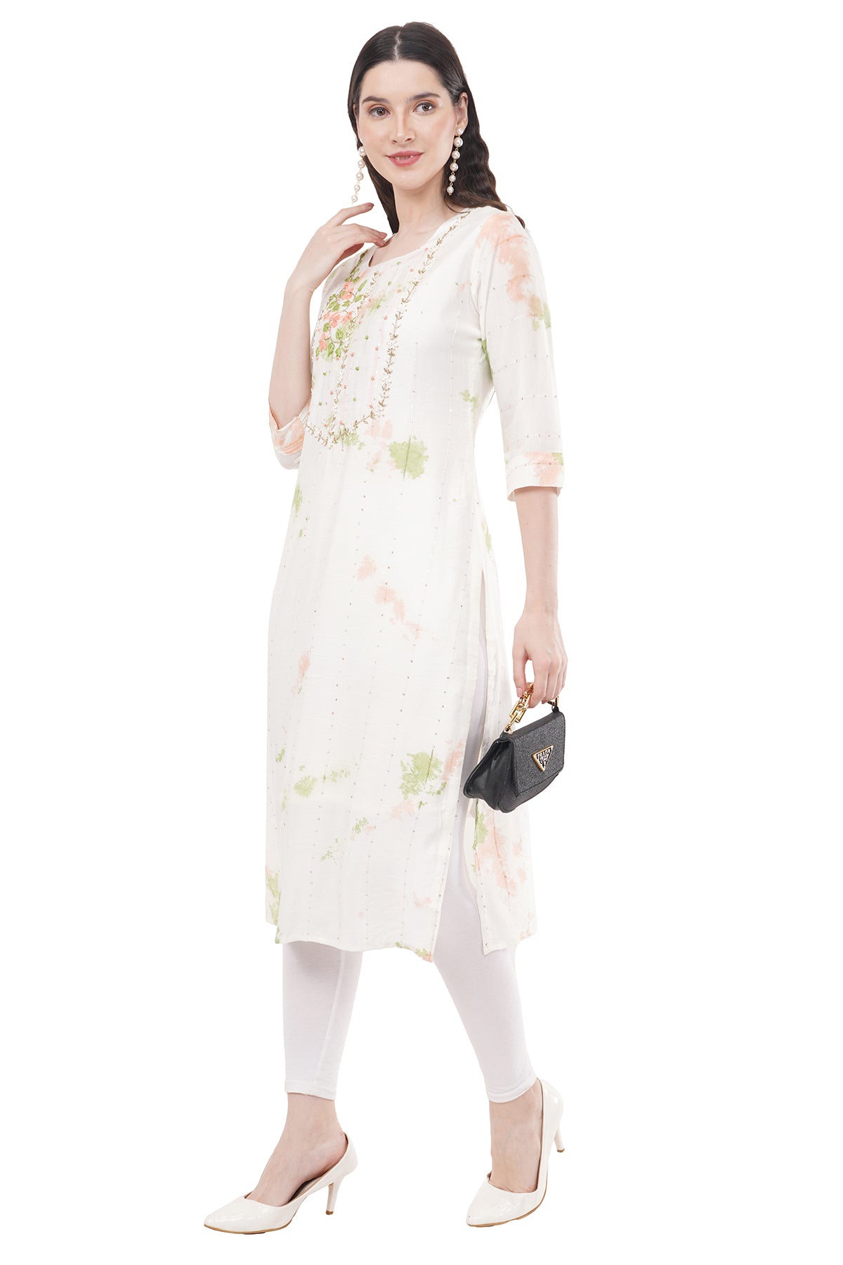 Elegant & Beautiful White & Green Tie-Dye Women's Kurta