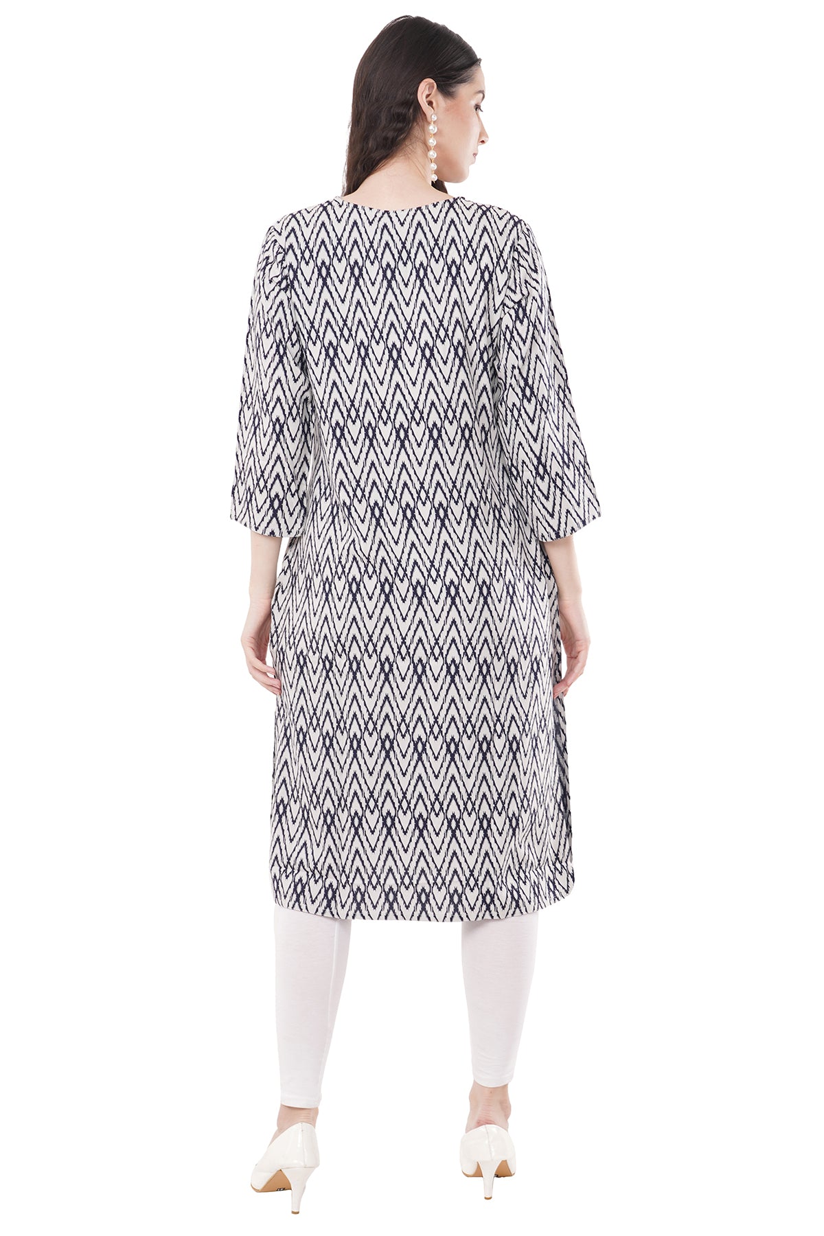 Elegant & Beautiful Printed White & Navy Blue Women's Kurta