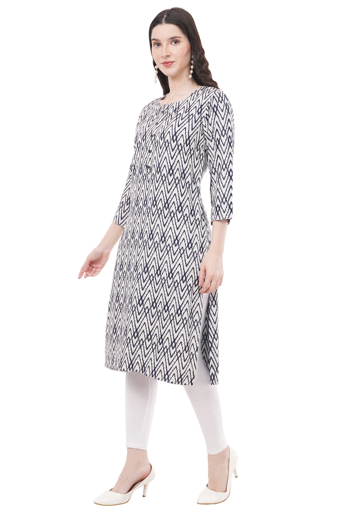 Elegant & Beautiful Printed White & Navy Blue Women's Kurta