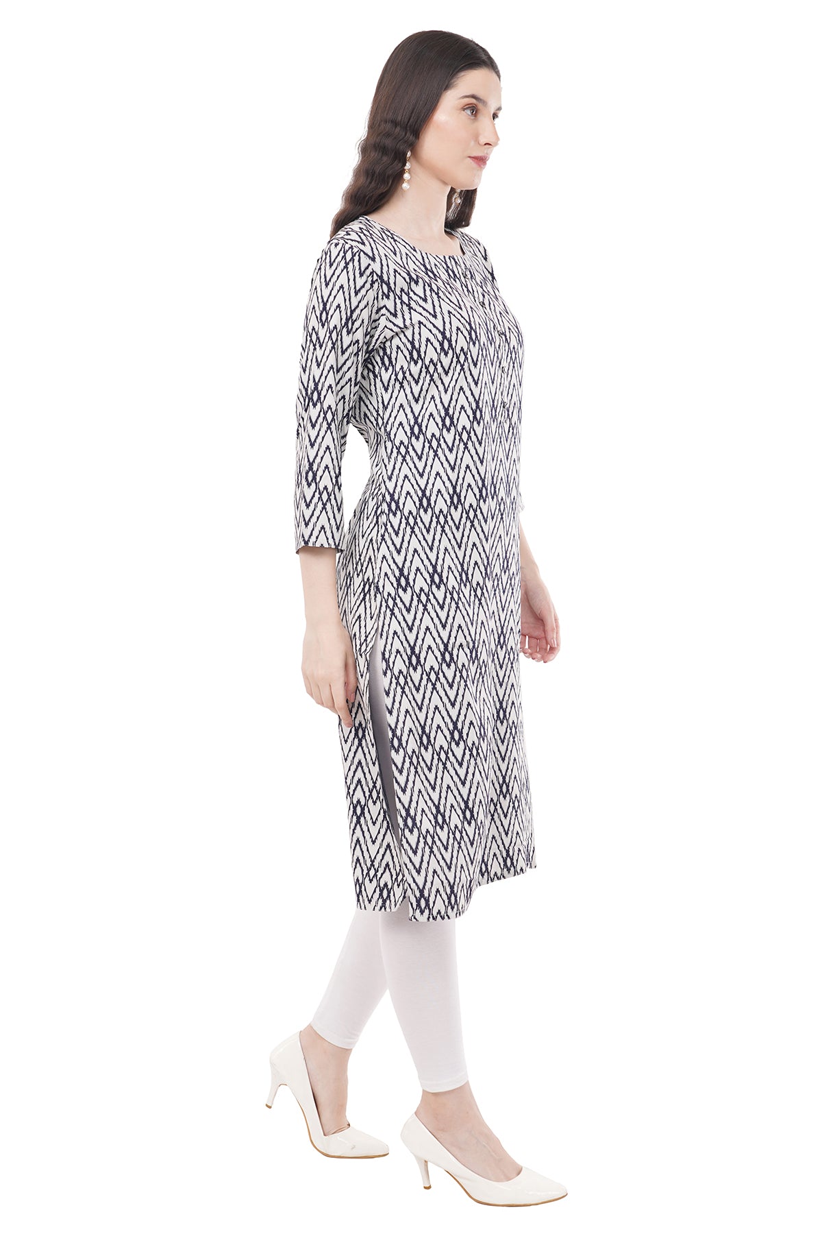 Elegant & Beautiful Printed White & Navy Blue Women's Kurta