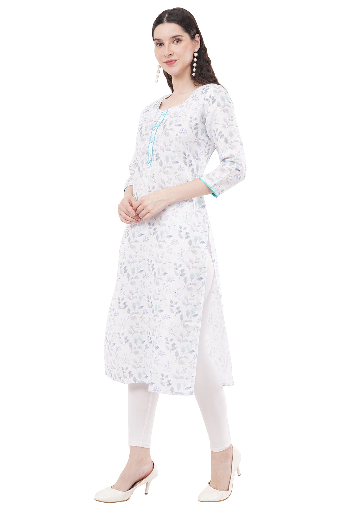 Elegant & Beautiful Sea Green & White Printed Women's Kurta