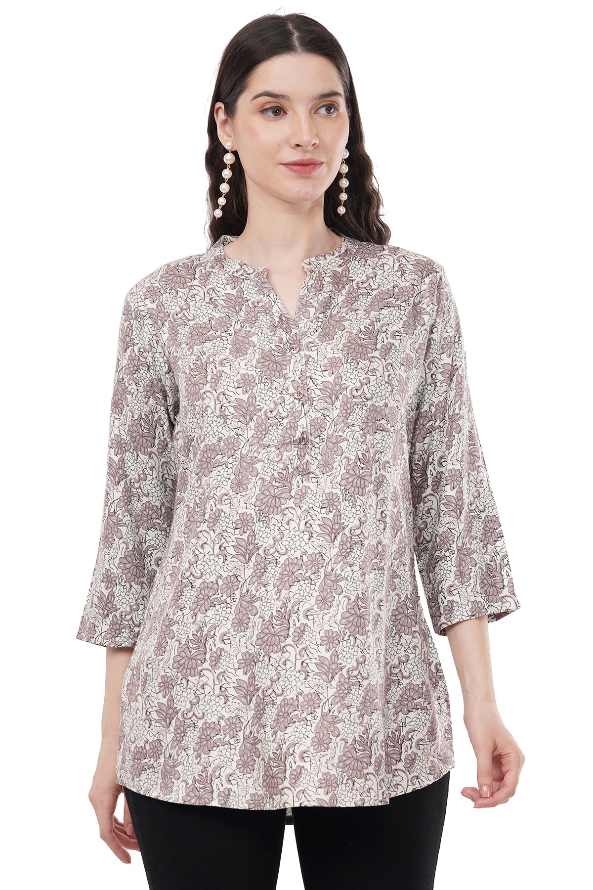 Elegant & Beautiful Mauve & Cream Floral Printed Women's Tunic