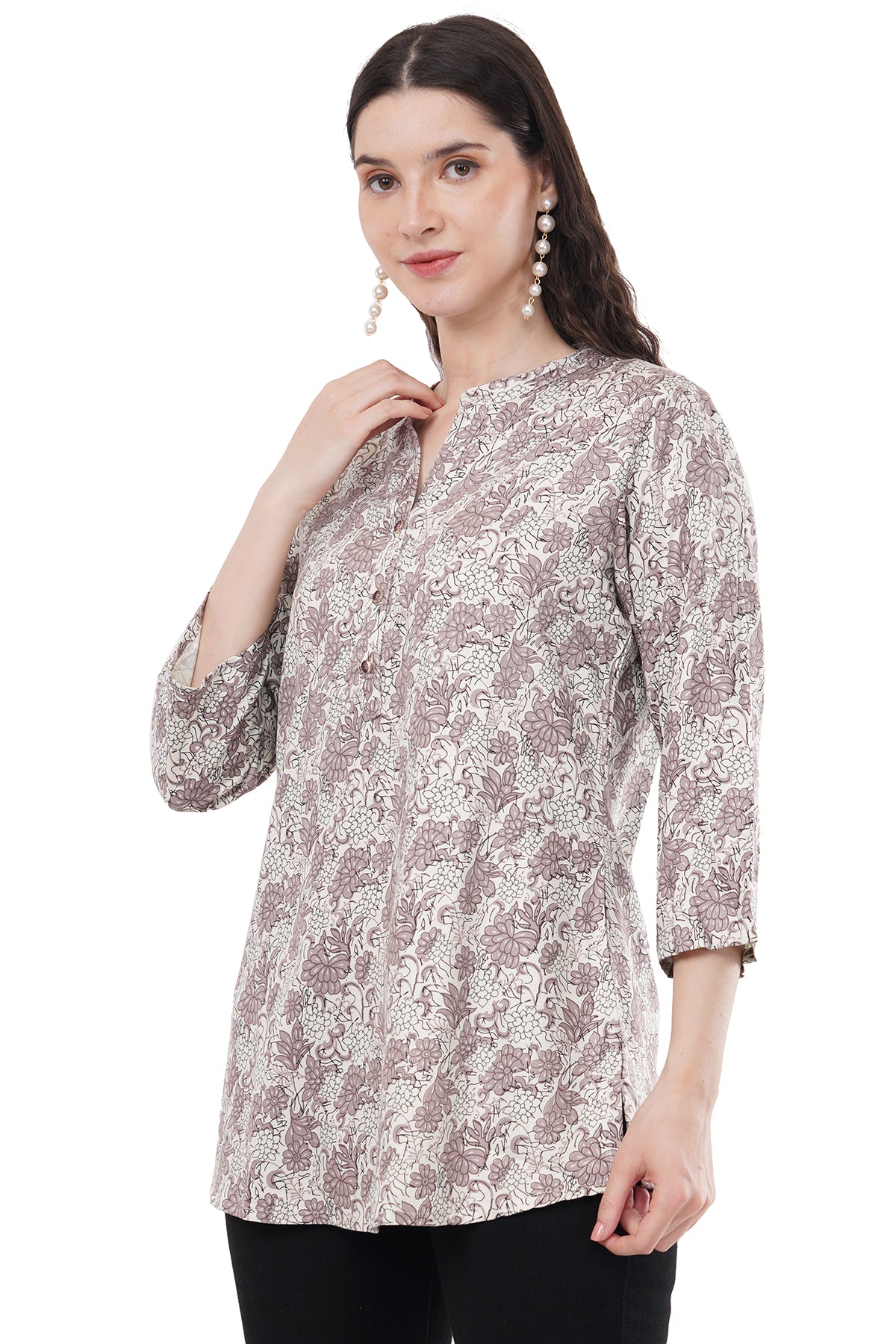Elegant & Beautiful Mauve & Cream Floral Printed Women's Tunic