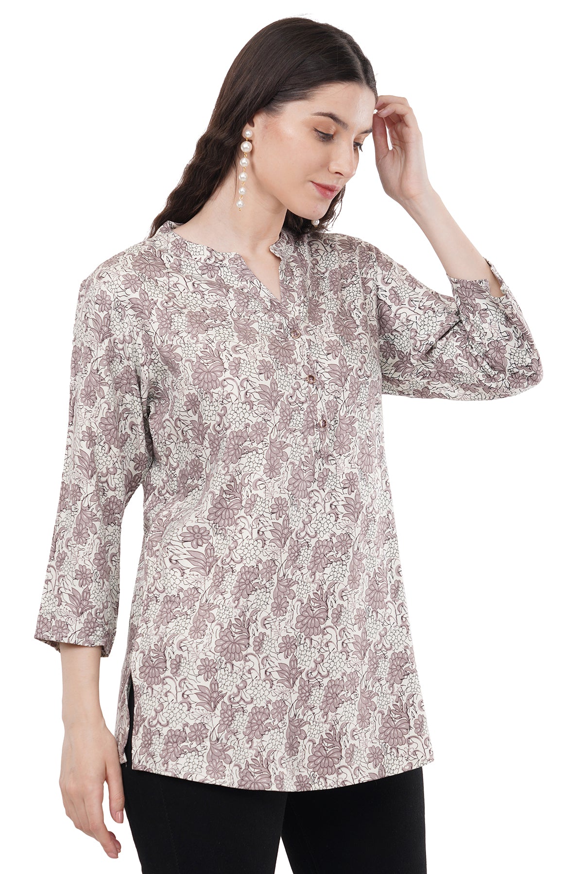 Elegant & Beautiful Mauve & Cream Floral Printed Women's Tunic