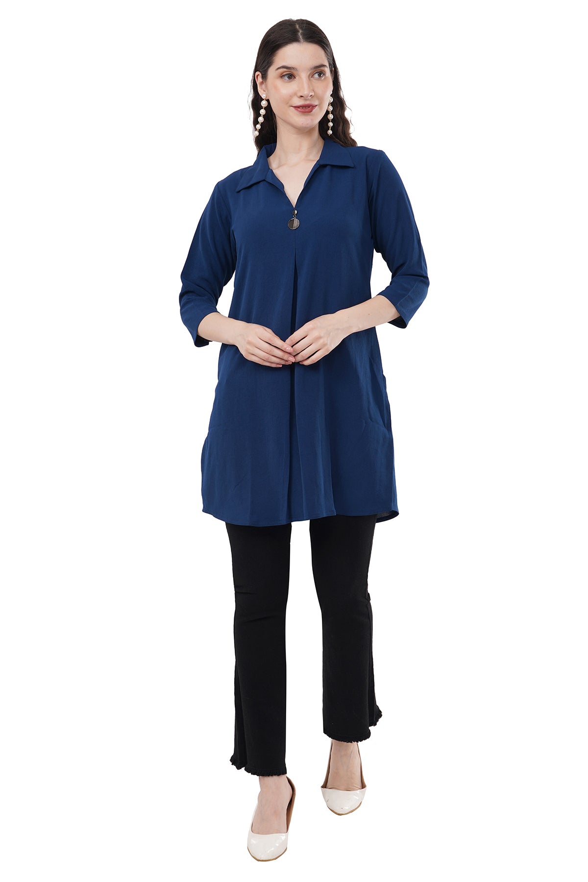 Trendy & Beautiful Solid Blue Women's Tunic