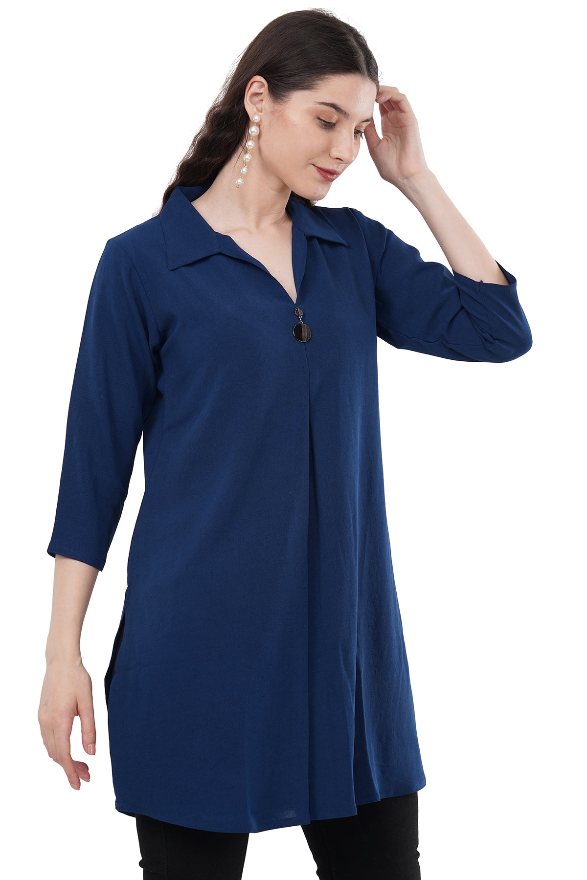 Trendy & Beautiful Solid Blue Women's Tunic