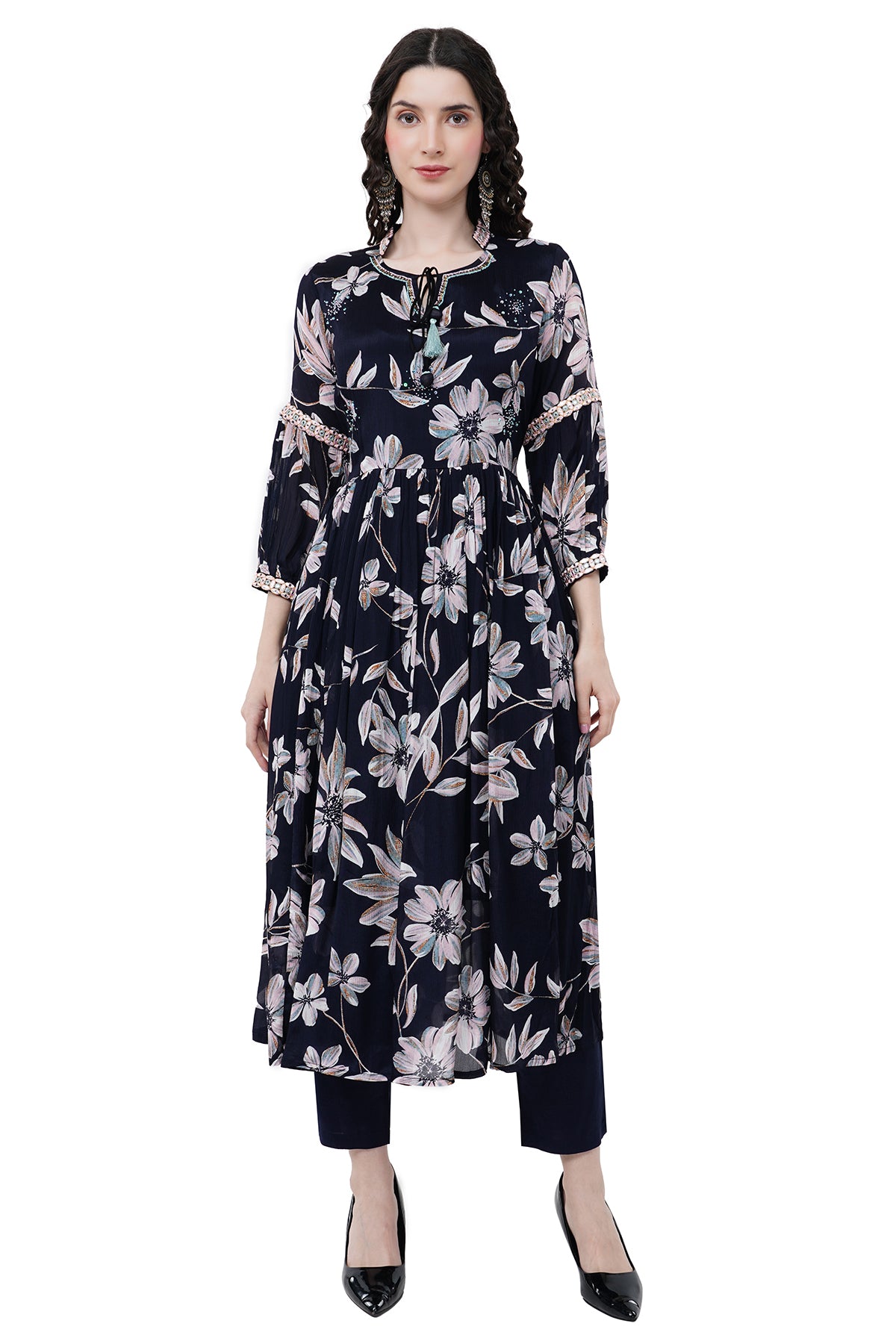 Trendy and Elegant Printed Black Women's Kurta Set With Dupatta