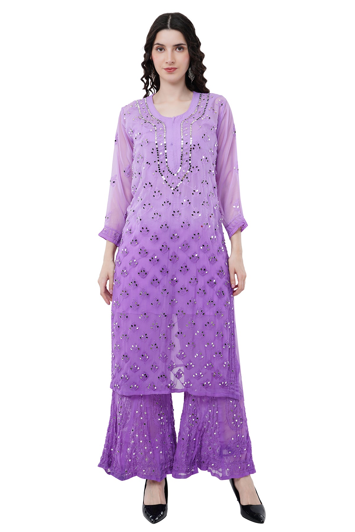 Chikankari Lavender Women's Kurta Set With Duppatta