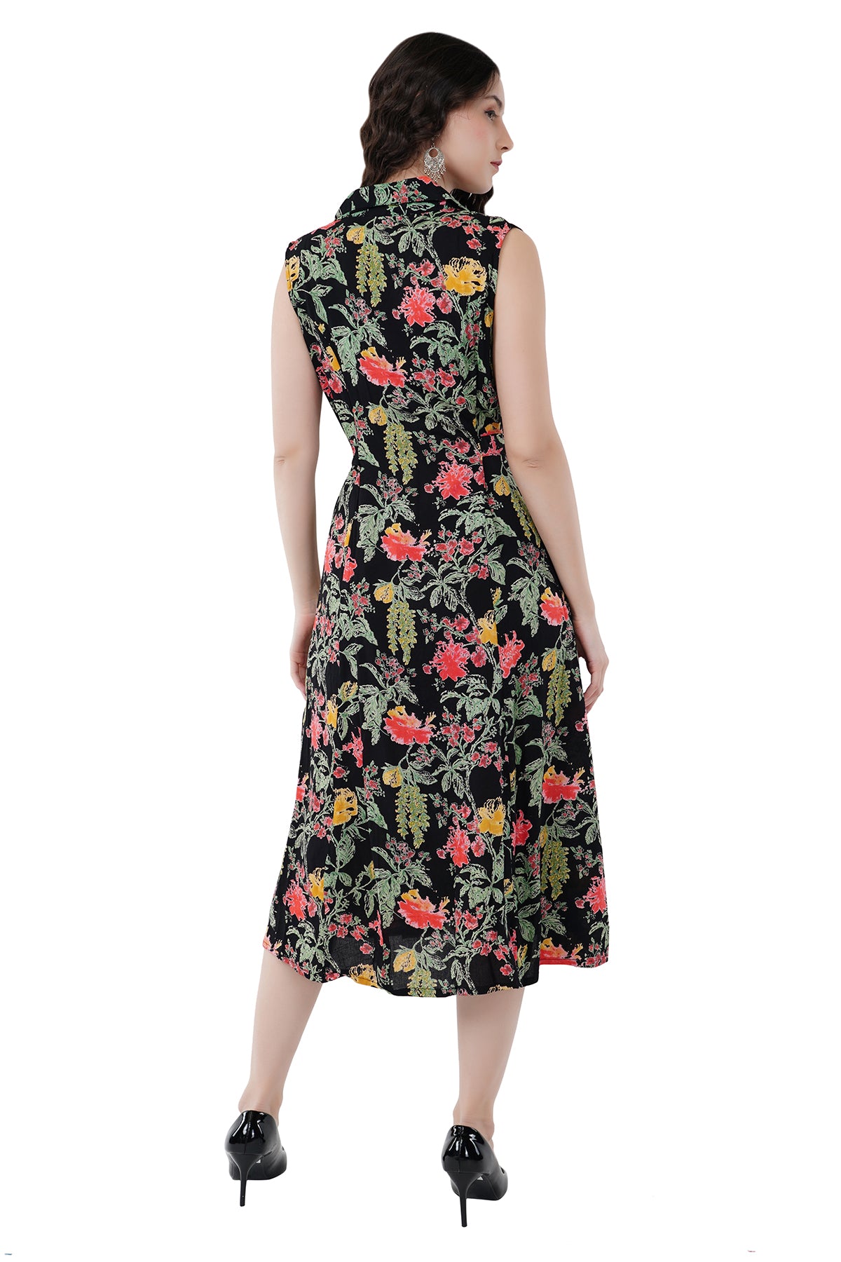 Elegant Ethnic Maxi Black Floral Print Women's Dress