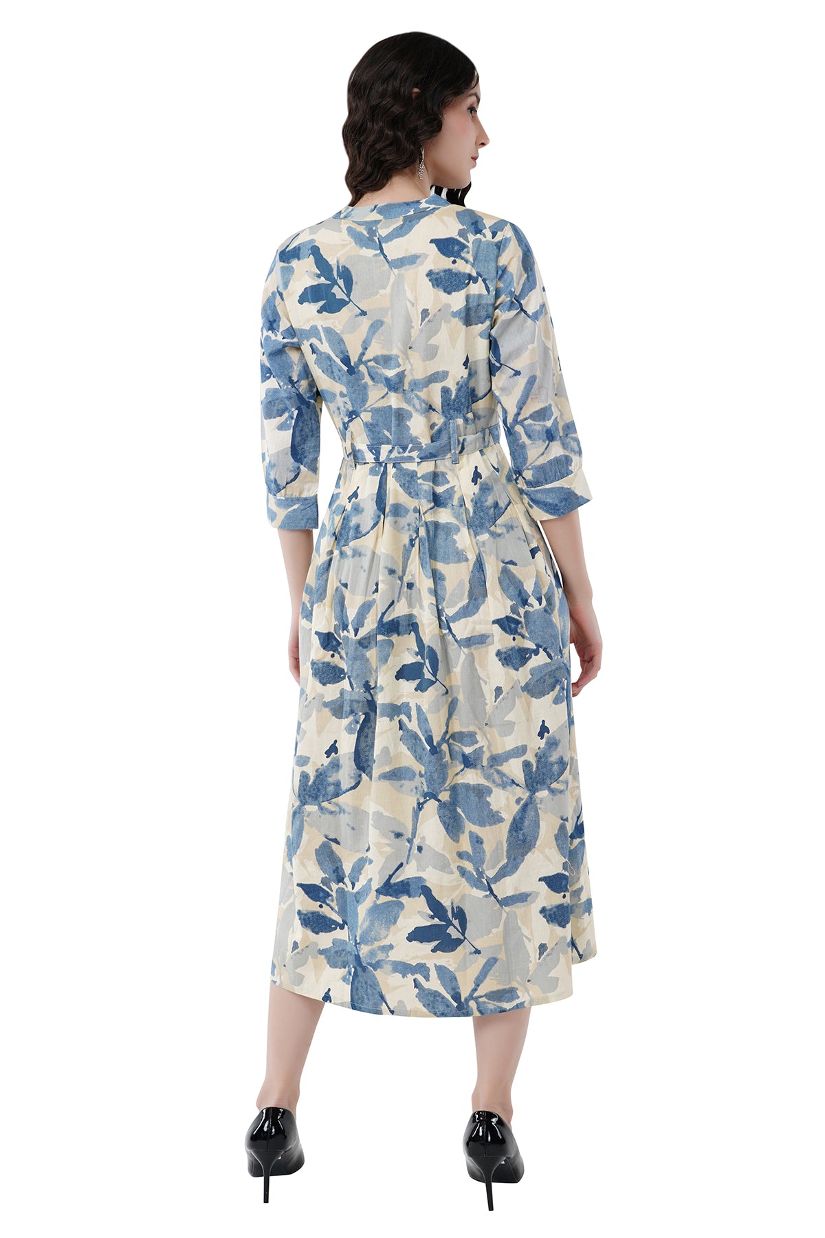 Elegant Ethnic Maxi Blue Floral Print Women's Dress