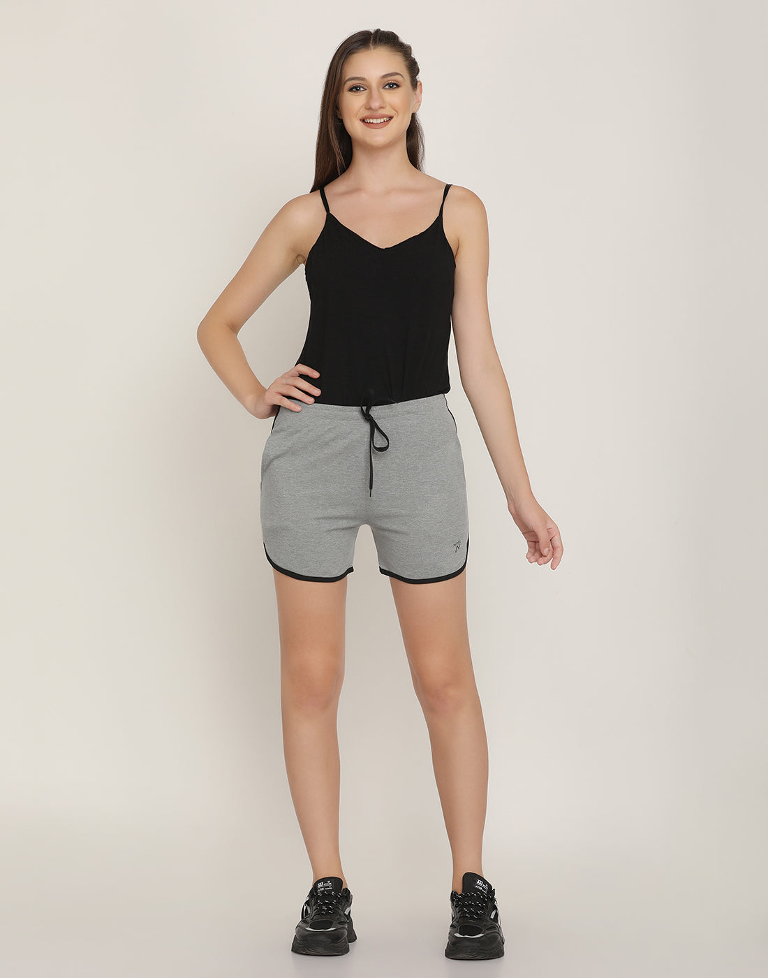Women Grey Solid Regular Shorts