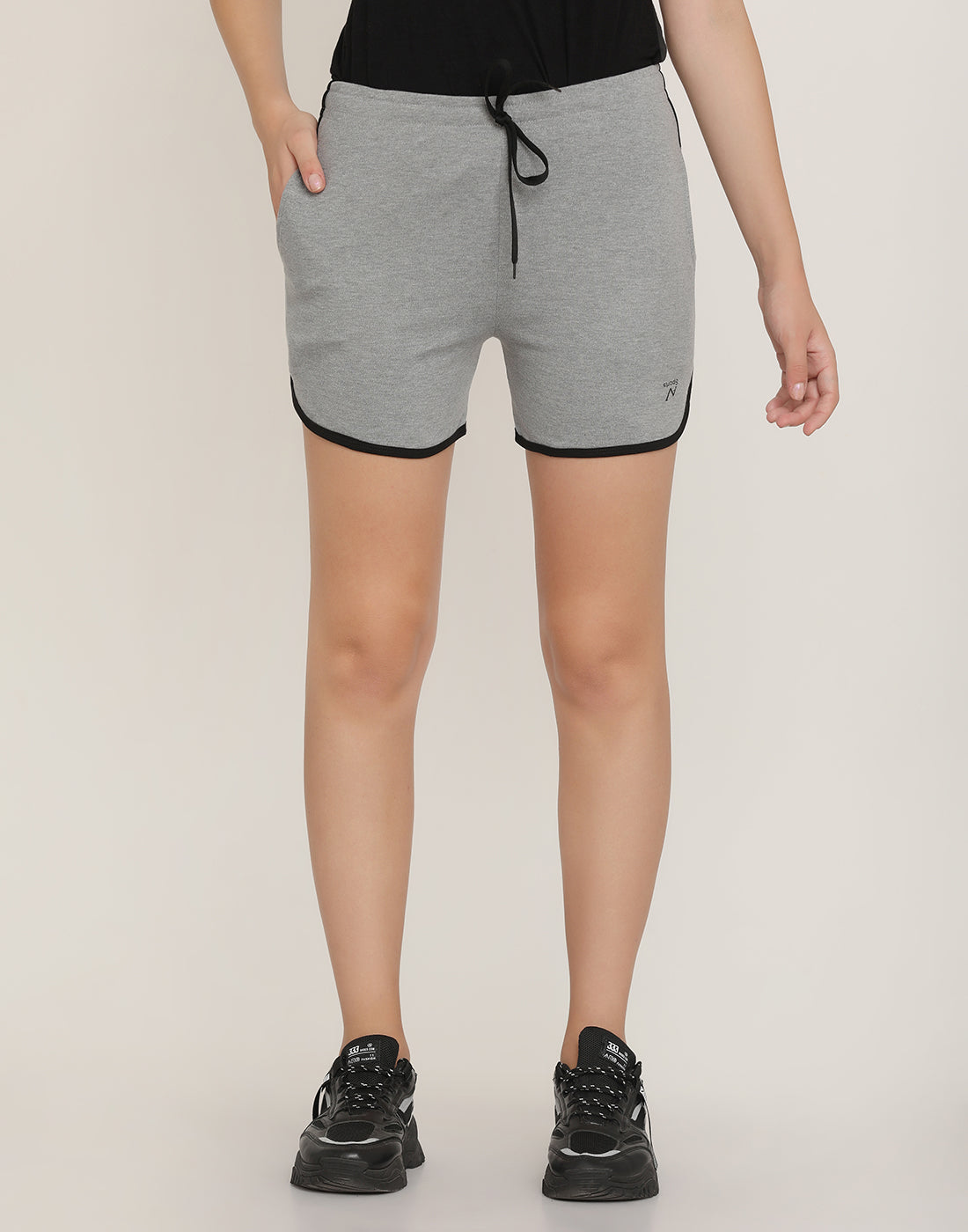 Women Grey Solid Regular Shorts