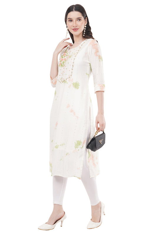 Elegant & Beautiful White & Green Tie-Dye Women's Kurta