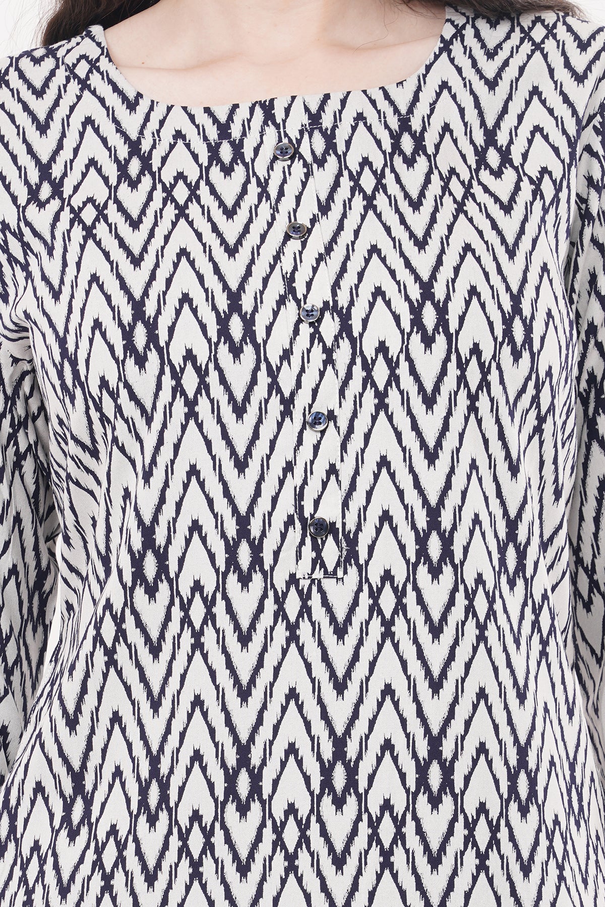 Elegant & Beautiful Printed White & Navy Blue Women's Kurta