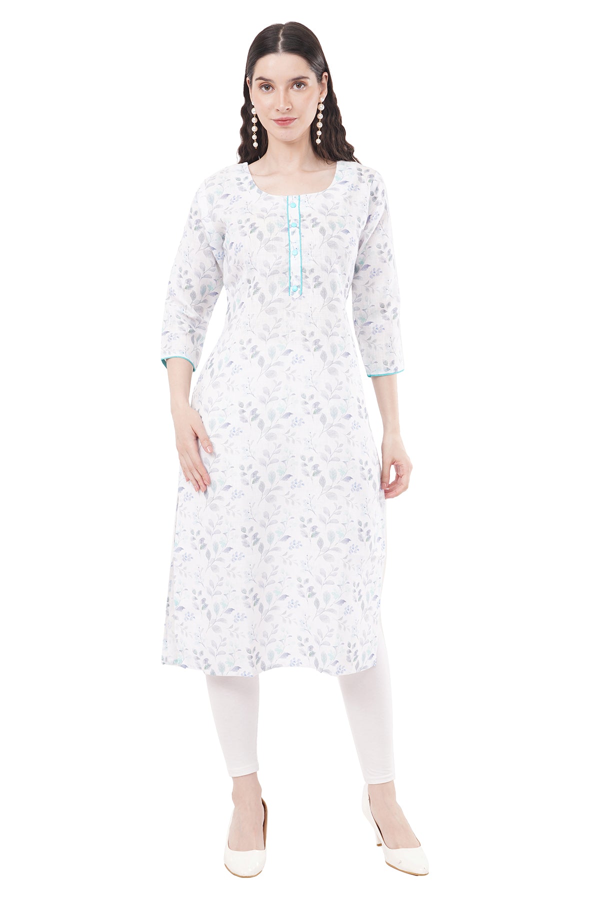 Elegant & Beautiful Sea Green & White Printed Women's Kurta