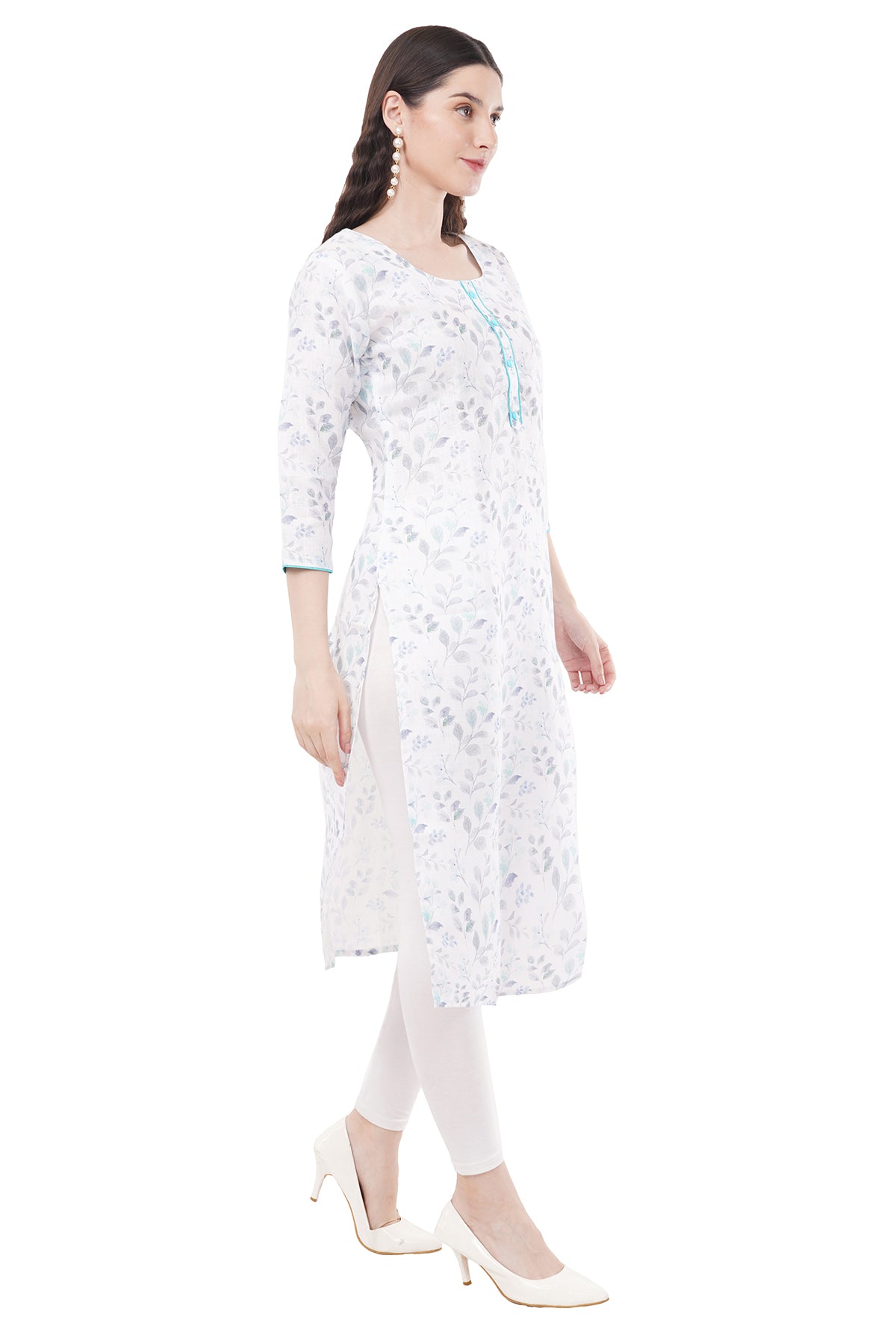 Elegant & Beautiful Sea Green & White Printed Women's Kurta