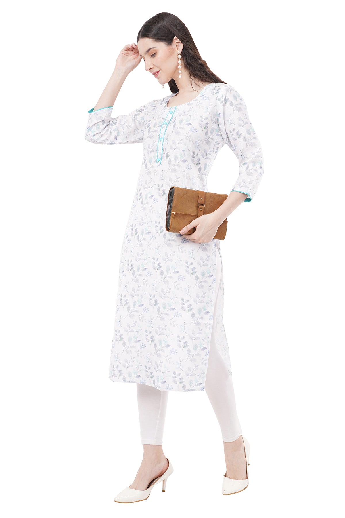 Elegant & Beautiful Sea Green & White Printed Women's Kurta