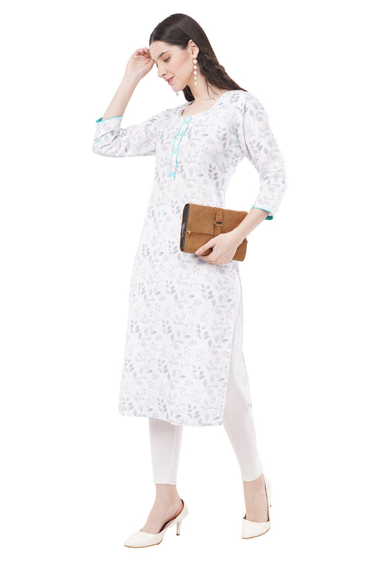Elegant & Beautiful Sea Green & White Printed Women's Kurta
