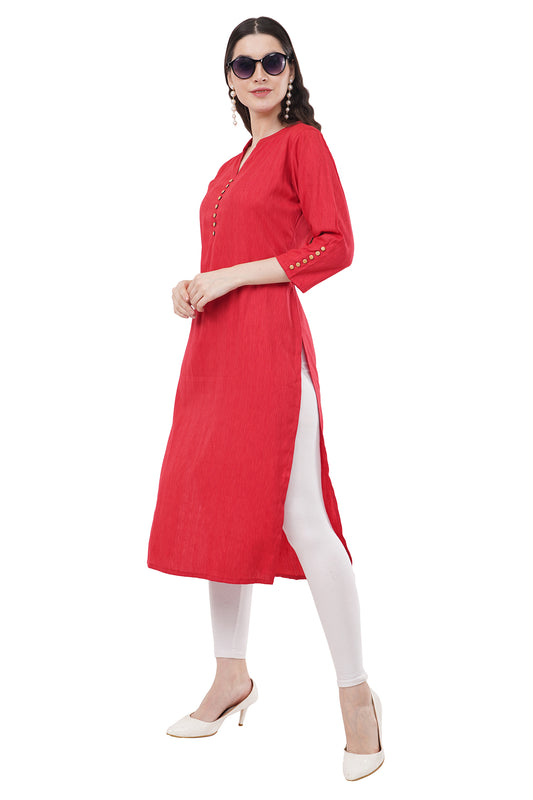 Trendy & Elegant Solid Red Women's Kurta