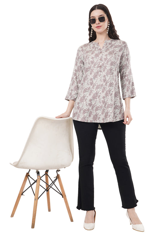 Elegant & Beautiful Mauve & Cream Floral Printed Women's Tunic