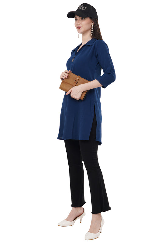 Trendy & Beautiful Solid Blue Women's Tunic