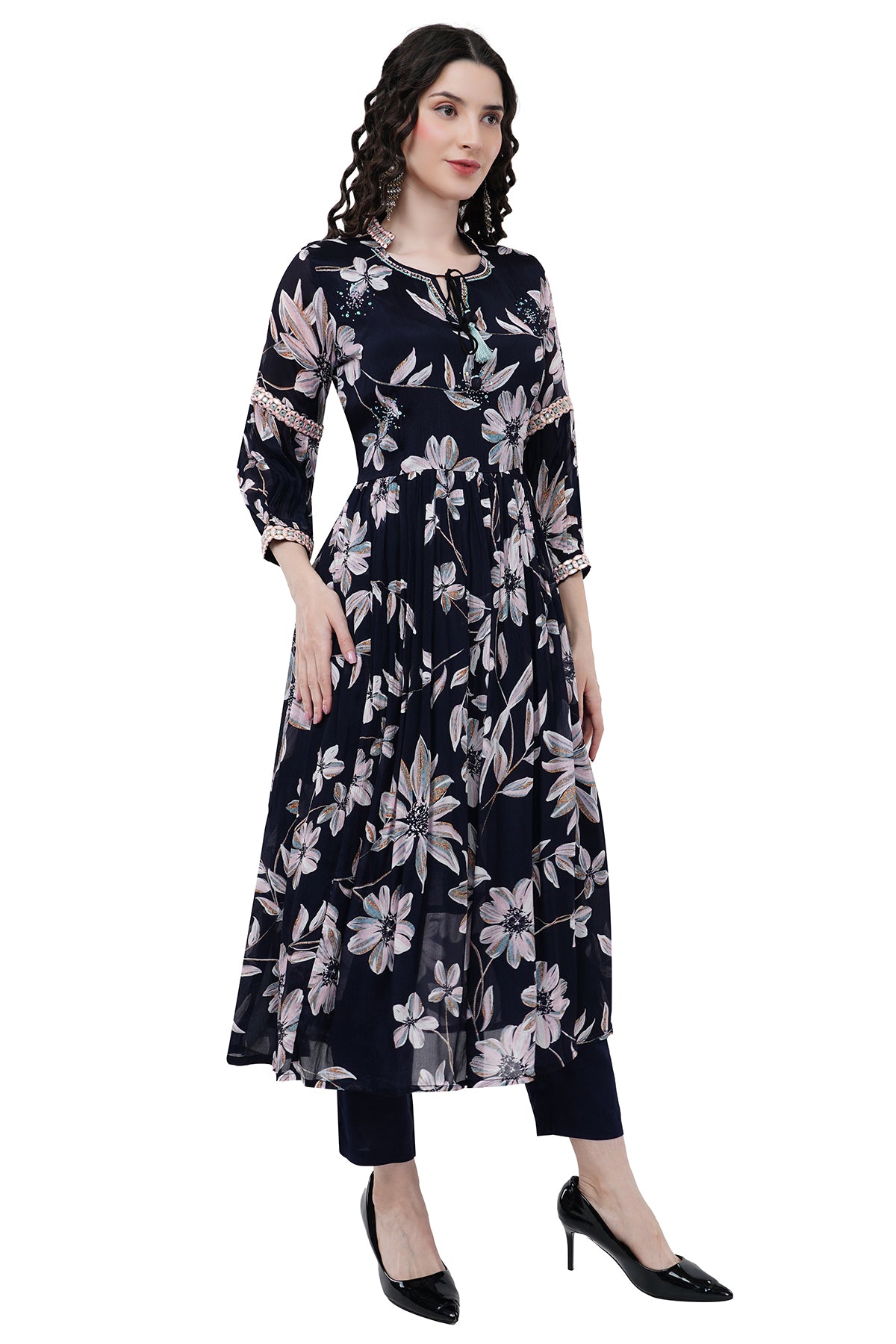 Trendy and Elegant Printed Black Women's Kurta Set With Dupatta