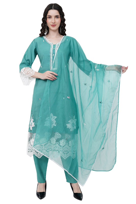 Elegant Embroidered Green Women's Kurta Set With Duppatta