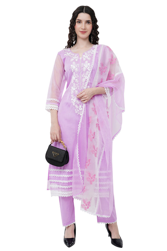 Trendy and Elegant Embroidered Organza Women's Kurta Set With Duppatta