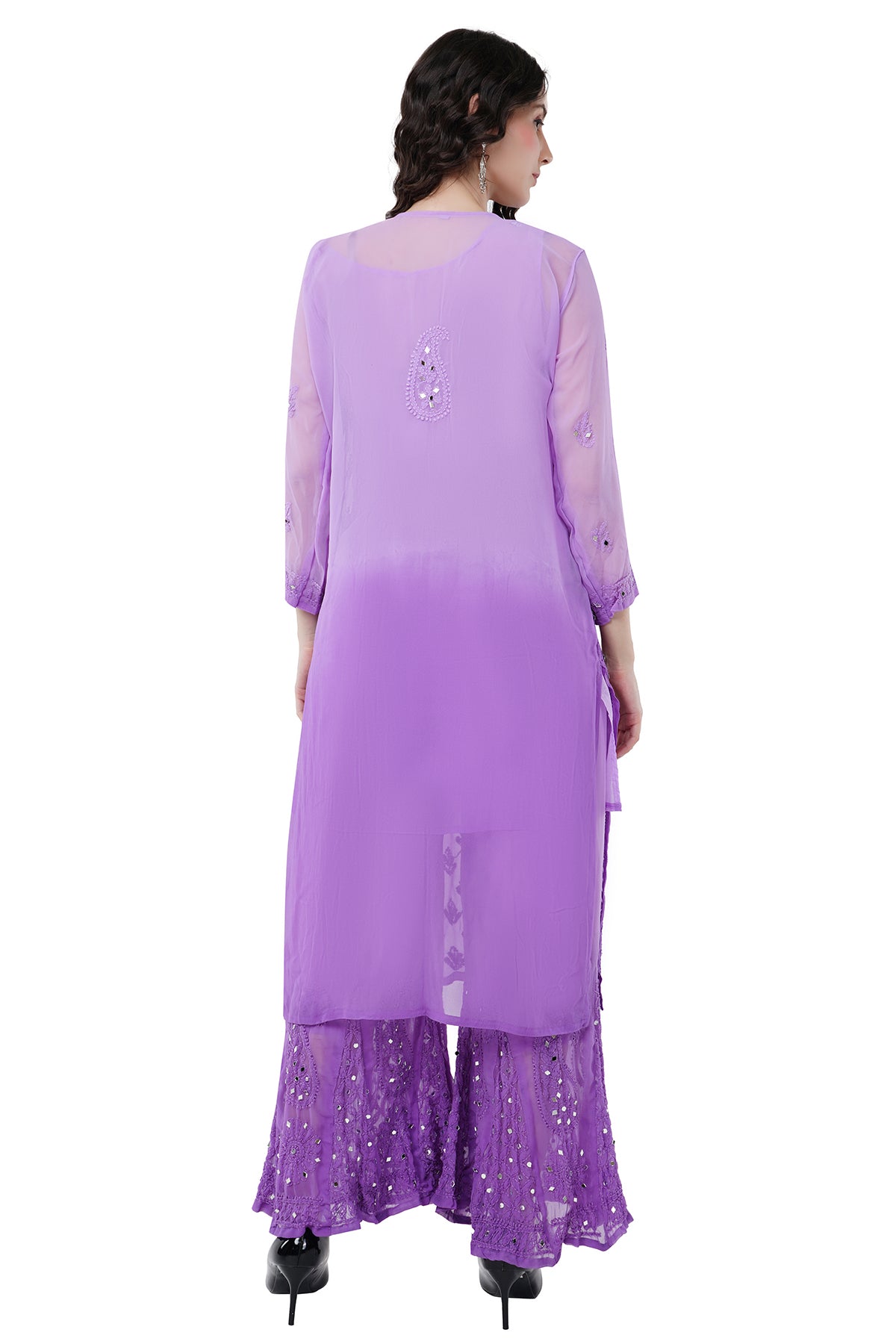 Chikankari Lavender Women's Kurta Set With Duppatta