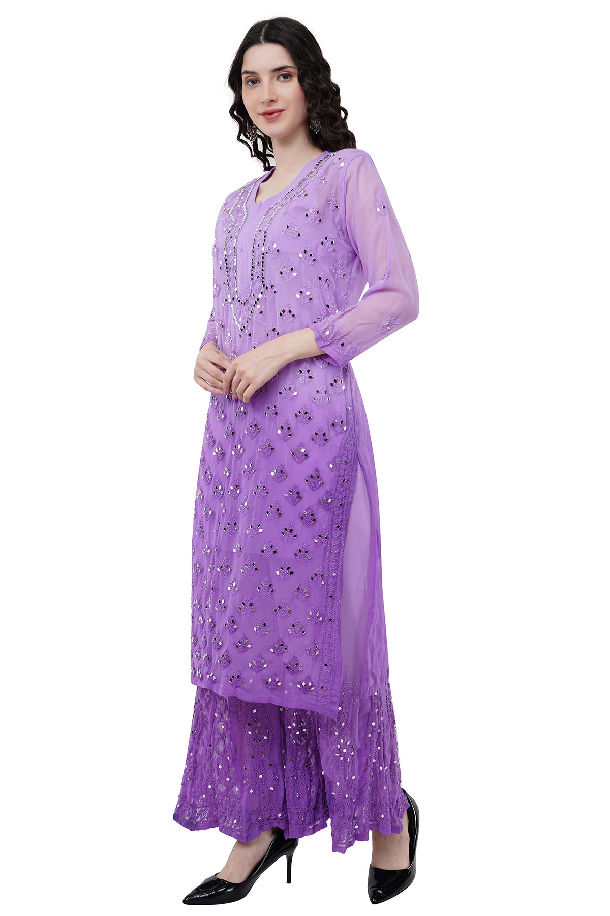 Chikankari Lavender Women's Kurta Set With Duppatta
