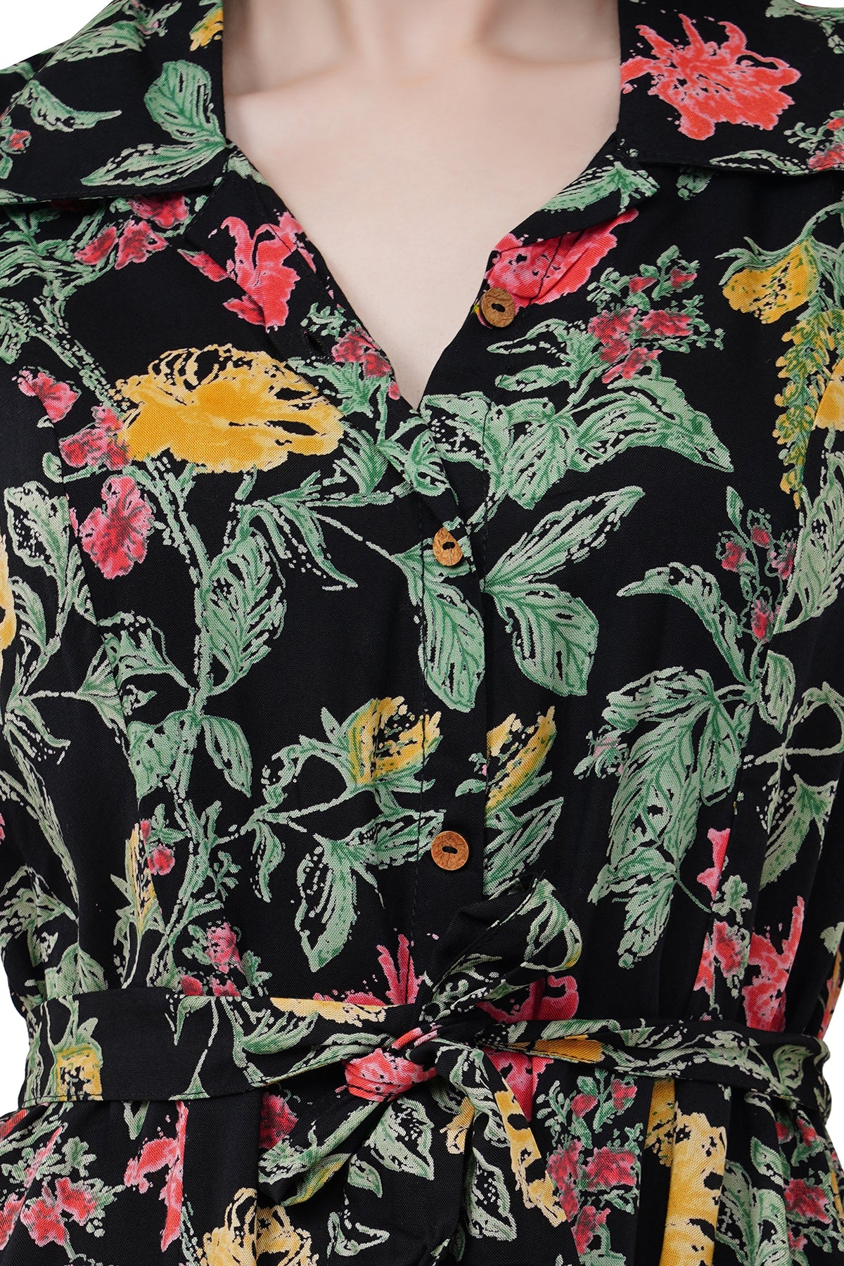 Elegant Ethnic Maxi Black Floral Print Women's Dress