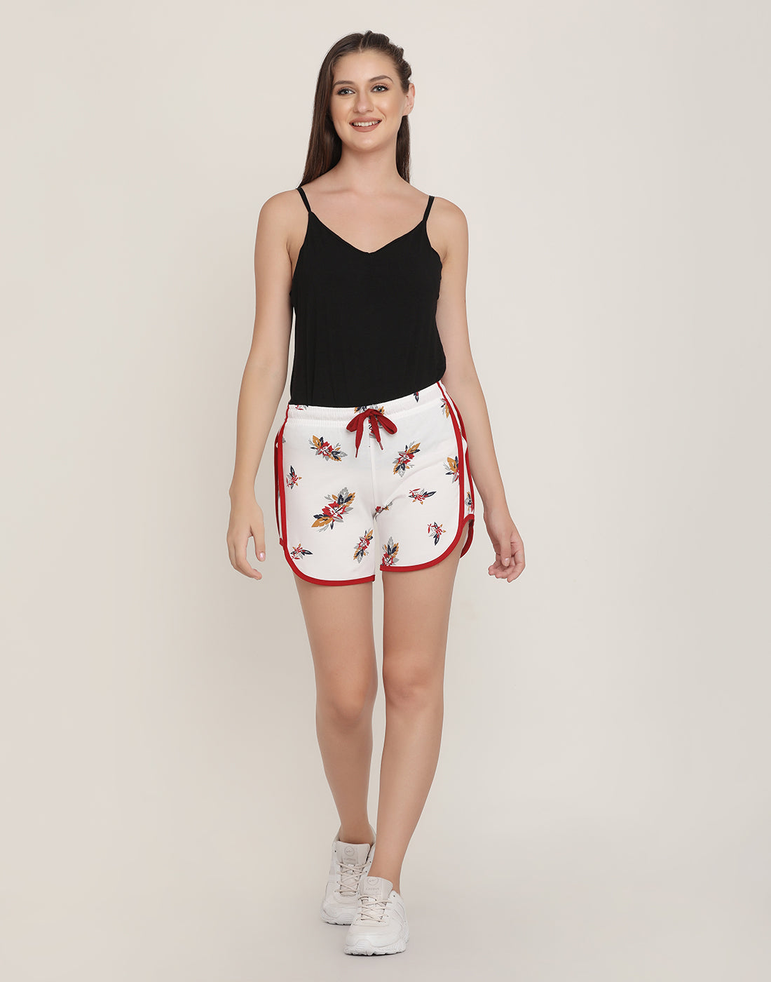 Women Red & White Printed Regular Shorts