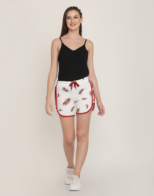 Women Red & White Printed Regular Shorts