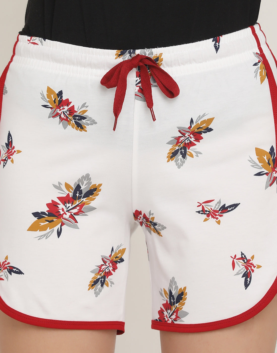 Women Red & White Printed Regular Shorts